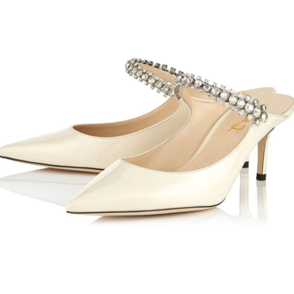 FOWT Pointed Toe Stiletto High Heel Strap Mules